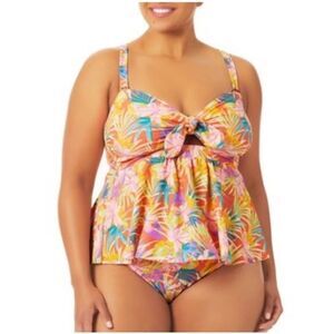 Never Worn! Time and Tru Tropical Bow Front Peplum Swimsuit Top Tankini Size 2X